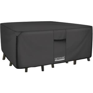 ULTCOVER 600D Tough Canvas Heavy Duty Rectangular Patio Table and Chair Cover - Waterproof Outdoor General Purpose Furniture Covers 111 x 74 inch, Black (Rectangular 111"(L)x74"(W))