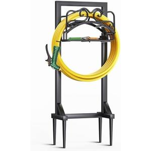 Garden Hose Holder, Heavy Duty Metal Water Hose Holder with 4 Spikes Outdoor Freestanding Hose Hanger Detachable Sturdy Hose Stand Holds 150-feet Hose, Garden Hose Storage Rack for Outside Yard Lawn