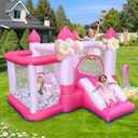 Inflatable Bounce House,Pink Indoor Bounce House with Ball Pit,Blow Up Jumping Bouncy House with Slide,Basketball Hoop, Storage Bag,Indoor Outdoor Backyard Party