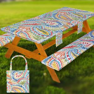 Fitted Picnic Table Cover with Bench Covers Waterproof Elastic Edges Rectangle Patio Tablecloth Outdoor Camping Essentials Stuff Rv Accessories Summer Trip Travel Supplies Party Camper Gifts, 8 ft