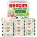Huggies Natural Care Sensitive Baby Wipes, Unscented, Hypoallergenic, 99% Purified Water, 15 Flip-Top Packs (960 Wipes Total)