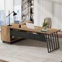 Tribesigns 71-Inch Executive Desk, L-Shaped Desk with Cabinet, Large Office Desk with Drawers and Storage Shelves, Writing Table Computer Desk for Home Office, Oak and Black