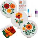 Punch Needle Embroidery Kit for Beginners Complete Set with Patterned Fabric, Hoops, Yarns & Tools DIY Rug-Punch Craft Kit for Adults (3 Designs)