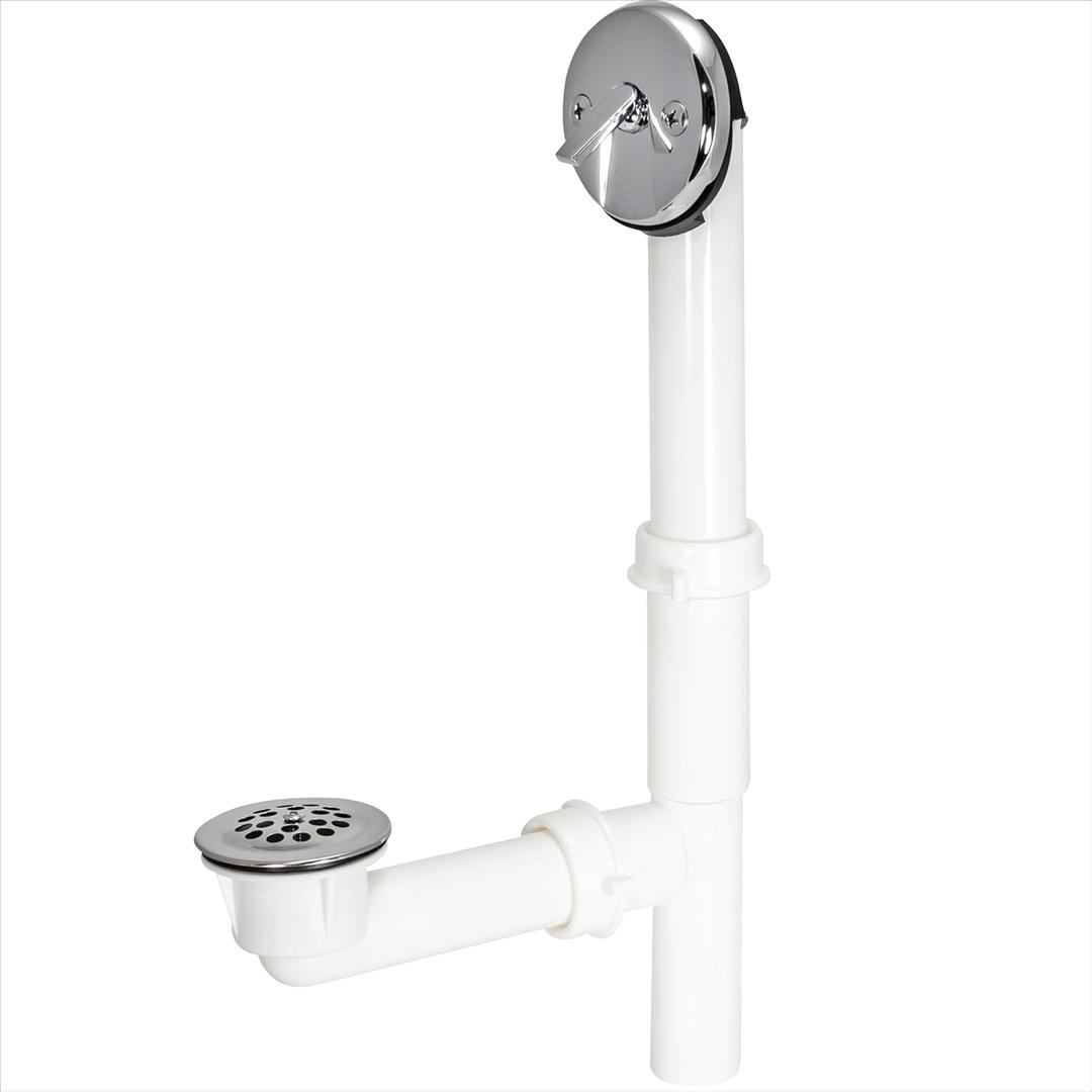 EZ-FLO 1-1/2 Inch Trip-Lever Bath Tub Drain Kit, 2-Hole Overflow Plate with Plastic Strainer, 35207