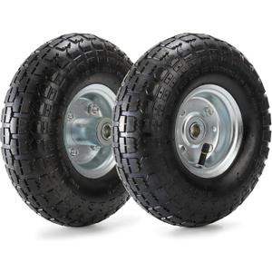 Yarlung 2 Pack Pneumatic Air Filled Tires, 10 Inch Tire Wheel for Hand Truck, 4.10/3.50-4" Heavy-Duty Replacement Wheels for Garden Cart, All Purpose Utility Cart, 2.25"Offset Hub, 5/8"Bearings
