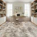 WITSHOCK Area Rugs 5x7 Living Room Rug - Washable Neutral Soft Low Pile Non-Slip Modern Abstract Thin Large Indoor Carpet for Bedroom Dining Room Nursery Office - Dark Brown