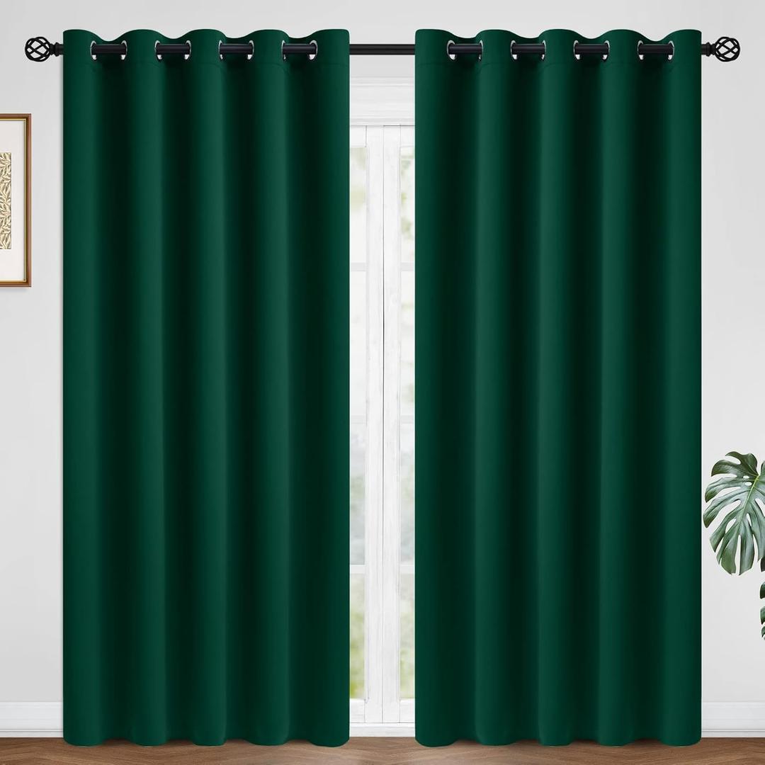 COSVIYA Dark Green Curtains 84 inch Length 2 Panels Grommet Room Darkening,Thick Polyester Light Blocking Insulated Thermal Curtain Drapes for Bedroom/Living Room,70x84 inches