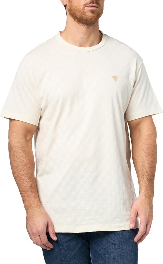 Guess Mens Short Sleeve Small Triangle Knit (X-Large, Muted Stone)