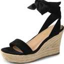 DREAM PAIRS Womens Open Toe Espadrilles Wedges Tie Lace Up Cute Ankle Strap Platform Sandals Dressy Shoes (9, Black)