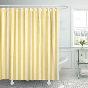 Emvency Stripe Shower Curtain Waterproof Vertical White Yellow Striped Polyester Fabric 72 x 78 Inches Set with Hooks