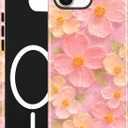 Jusy Magnetic Oil Painting Flower Floral Case for iPhone 12 Pro Max, Pink | Compatible with MagSafe, Cute Aesthetic Flower Design, TPU and PC Protective Phone Cover