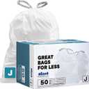Plasticplace Custom Fit Trash Bags Compatible with Simplehuman Code J 50 Count White Drawstring Garbage Liners 10-10.5 Gallon Tear-Resistant Bags