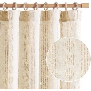 Jinchan Boho Linen Blend Curtains for Living Room & Bedroom - Farmhouse Striped Mudcloth Taupe Curtains, 90 Inch Length, Rod Pocket, Light Filtering (50"W x 90"L (Pack of 2), Back Tab| Taupe on Flax)