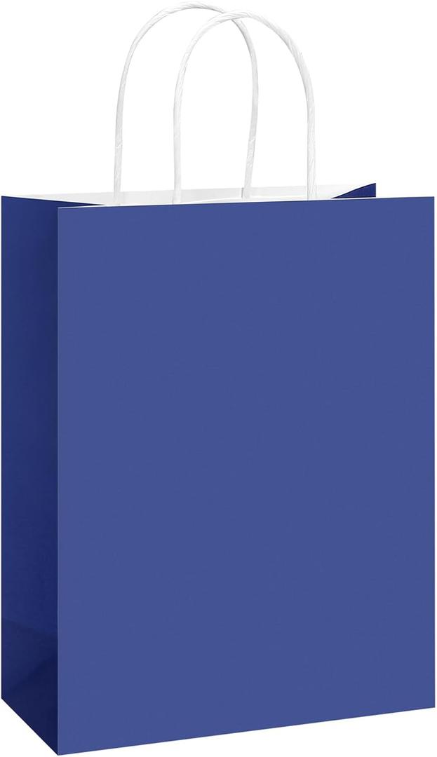 REMTAP Gift Paper Bags 84.510.5 50Pcs Kraft Bags with Handles Bulk Gift Bag for Wedding Party Craft Retail Packaging, Shopping, Party Favor, Retail Bag (Blue-M-50pcs, 8 * 4.5 * 10.5)