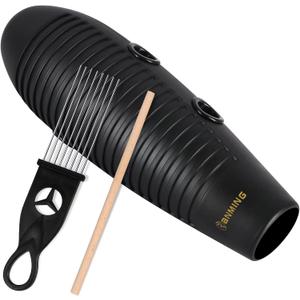 RANMING Guiro Instrument 3.9x13 Inch Super Guiro Fish Shaped Latin Percussion Instrument with 2 x Guiros Scraper Musical Training Tool for Beginners and Music Lover Black