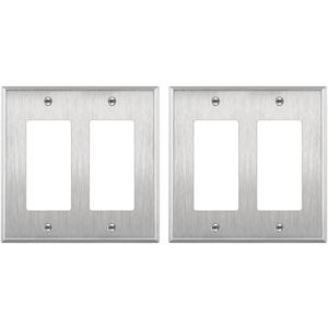 ENERLITES Decorator Switch or Receptacle Outlet Metal Wall Plate, Corrosion Resistant, Size 2-Gang 4.50" x 4.57", UL Listed, 7732, 430 Stainless Steel, Silver, 1 Count, Stainless Steel)