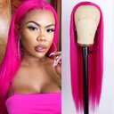 V'NICE Hot Pink Lace Front Wig 13 2.5 Long Straight Synthetic Glueless Heat Resistant Fiber Hair Synthetic Lace Front Wigs for Fashion Women Cosplay Daily Wear(Hot Pink, 24 inch)