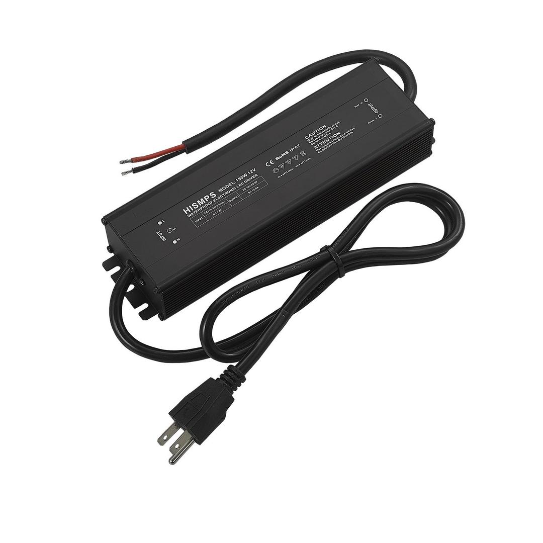 150W 12V Waterproof IP67 Power Supply 100V-120V AC to 12V 12.5A DC LED Constant Voltage Driver Converter Transformer Adapter with 3-Prong Plug 3.3 Feet Cable for Outdoor LED Lights