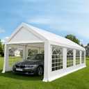 Carport 13x26 FT Heavy Duty Carport Canopy, Reinforced Steel Frame Car Tent Garage with 6 Windows, Waterproof & UV-Resistant Car Shelter, Portable Garage All-Season Tarp for Car/Truck/Boat White