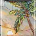 Esdot for iPhone 17 Pro Case Cute - Wireless Charging Compatible Dual-Layer Soft Silicone + Hard Shell - Wildflower Design - Protective Phone Cover for Women Girls - Palm Tree Sunset Beach