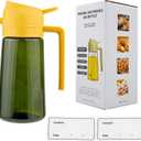 Oil Spray Bottle Dispenser for Kitchen Cooking, 470ml 16oz 2 in 1 Olive Oil Mister with 2 Waterproof Stickers for Kitchen Gadgets, Air Fryer, Salad, Frying, BBQ -Yellow Lid + Green Bottle