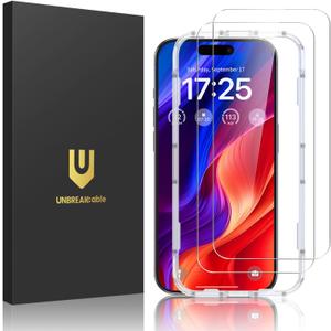 UNBREAKcable 2-Pack Screen Protector for iPhone 16, Military-Grade Shatterproof Tempered Glass [9H+ Hardness] [Easy Installation Frame] [99.99% HD Clear] for Apple iPhone 16