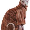 Turtleneck Sweater for Sphynx Cat Soft Coral Fleece Cat Clothes Thick Winter Warm Outfit Coat for Hairless Cats and Small Dogs Apparel with Sleeves (Brown, XXL (13.3-16 lbs))