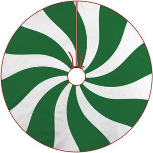 Christmas Tree Skirt, Green and White Candy Stripe Christmas Decorations Xmas Tree Skirts for Holiday Party, 48inches