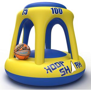 Swimming Pool Basketball Hoop Set by Hoop Shark - Yellow/Blue - Inflatable Hoop with Ball - Perfect for Competitive Water Play and Trick Shots - Ultimate Summer Toy