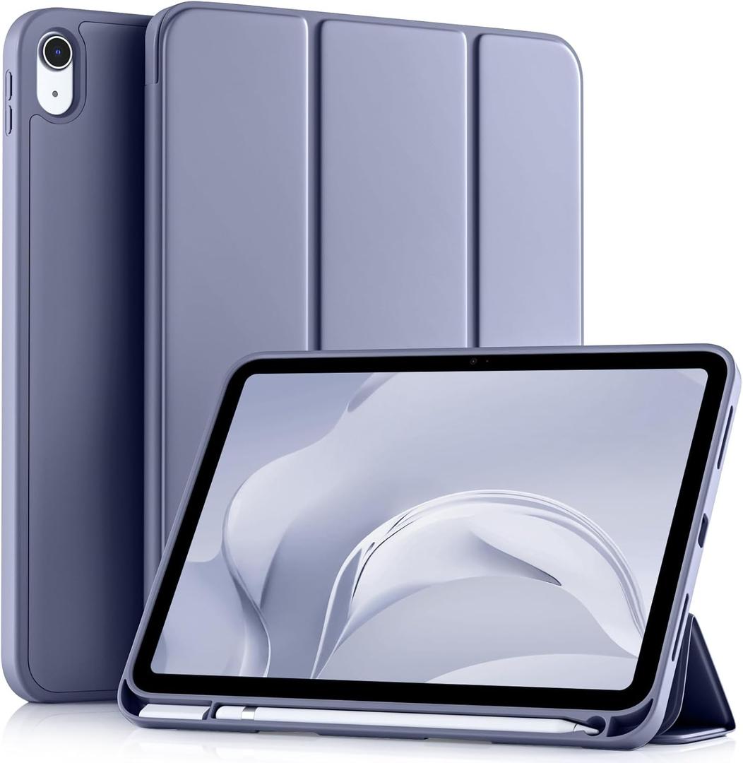 Akkerds Compatible with iPad (A16) 11th Generation Case 11 Inch 2025, for iPad 10th Generation Case 10.9 Inch 2022 with Pencil Holder, Slim Trifold Stand Protective Cover with Soft TPU Back, Blue Gray