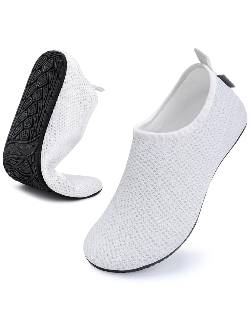 WateLves Womens and Mens Kids Water Shoes Barefoot Quick-Dry Aqua Socks for Beach Swim Surf Yoga Exercise White 38/39