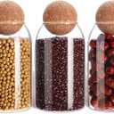 Cunhill 3 Pcs Glass Jar with Ball Cork Lid Decorative Round Bottle Sealed Canister Jar Storage Container Organizer with Airtight Wooden Lid for Food Coffee Bean Candy Biscuits Spice(800 ML/ 27 Oz)