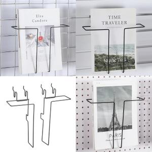 4 Pair Slatwall Literature Holder Pegboard Shelf Accessories Pegboard Magazine Holder Expandable Literature Display Metal Wire Retail Magazine Shelf for Slatwall Gridwall Exhibition (Black)