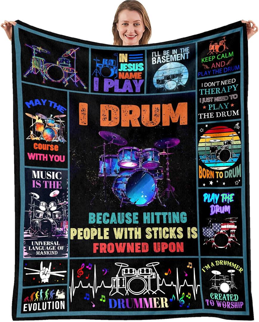 Drum Music Lover Gifts Throw Blanket, Drums Decor Blankets, Music Gifts for Men Women, Gift for Drum Player,Soft Flannel Drums Blanket for Couch Bed 50"X60", 5060in