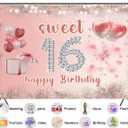 7X5ft Sweet 16 Backdrop Birthday Banner Blush Pink Diamond Glitter Background Decoration Girls 16th Birthday Party Dessert Table Decor Photo Booth Prop