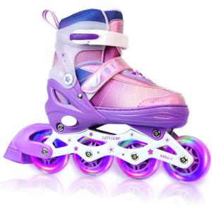 Kids Adjustable Inline Skates for Girls Boys and Adults, Blades Skate with Outdoor All Light Up Wheels for Beginner Youth Women (Small(US 10C-12.5C) Little Kids, Purple)