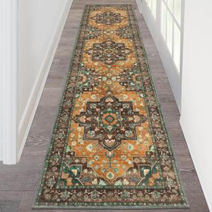 HEBE Hallway Runner Rug 2'x8' Washable Vintage Distressed Area Rugs Non Slip Laundry Rug Runner Boho Floor Carpet Runners for Hallways Entryway Laundry Room Kitchen Bathroom (Rust/Orange)