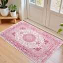 Macgace 2x3 Bright Pink Area Rug for Entryway, Small Washable Rugs with Non-Slip Backing for Girls Bedroom, Cute Vintage Throw Carpet Kitchen Laundry Front Door Decor