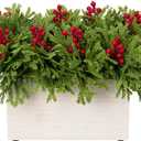 DILATATA Christmas Centerpieces 8 Inch Artificial Christmas Plant in Rectangular Wooden Pot Tabletop Pine Plants with Red Berries Cedar Leaves for Winter Holiday Party Fireplace Mantel Xmas Decor (Style 5)