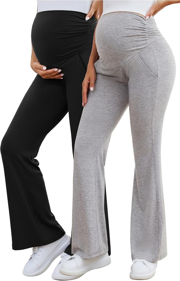 PACBREEZE Women's Maternity Pants Lounge Workout Joggers Over The Belly Pajama Sweatpants Stretchy Pregnancy Pants (Medium, C01: Black/Heather Gray)