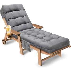 Outdoor Lounge Chair Cushion, Waterproof Chaise Lounge Cushions Replacement for Outdoor Furniture Thickened 71 x 22 x 4.7 Inches Non-Slip Patio Pool Lounge Chair Cushions with Ties (Grey)