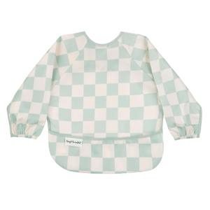 Tiny Twinkle Long Sleeve Bib for Babies & Toddlers | Waterproof Smock Bib for Eating | Machine Washable & Mess-Proof Feeding Essentials | Newborn Shower Gift (Checkers Sage, 2-4Y)