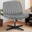 DUMOS Criss Cross Chair Wide Cross Legged Office Desk Vanity Chair PU Leather Armless Adjustable Swivel Chairs for Home Computer Task (Slate Gray)