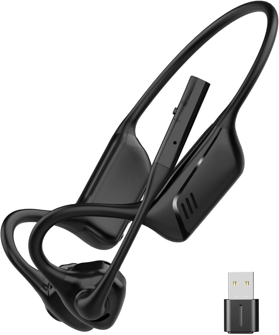 Open Ear Headphones with Mic, Bluetooth 5.1 Headset, USB A&C Dongle, Lightweight Design, ENC Noise Canceling, Mute Button, AptX-LL Wireless Headset for Online Teaching/Meeting/Call Center/Gaming
