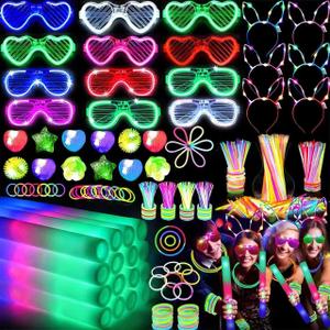 142 PCS Glow in the Dark Party Supplies, 12 Foam Sticks, 12PCS LED Glasses,6PCS Rabbit Headband 100PCS Glow Sticks and 12PCS Finger Lights Neon Party Favors for Wedding,Birthday,New Year, Carnivals