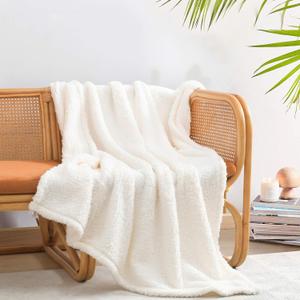 Ultra Soft Cozy Sherpa Throw Blanket, Solid Antique White Light Weight Warm Decorative Boho Style Plush Throw Blanket Cover for Sofa, Couch, Bedroom,Travel, Pattern Reversible, 50x60