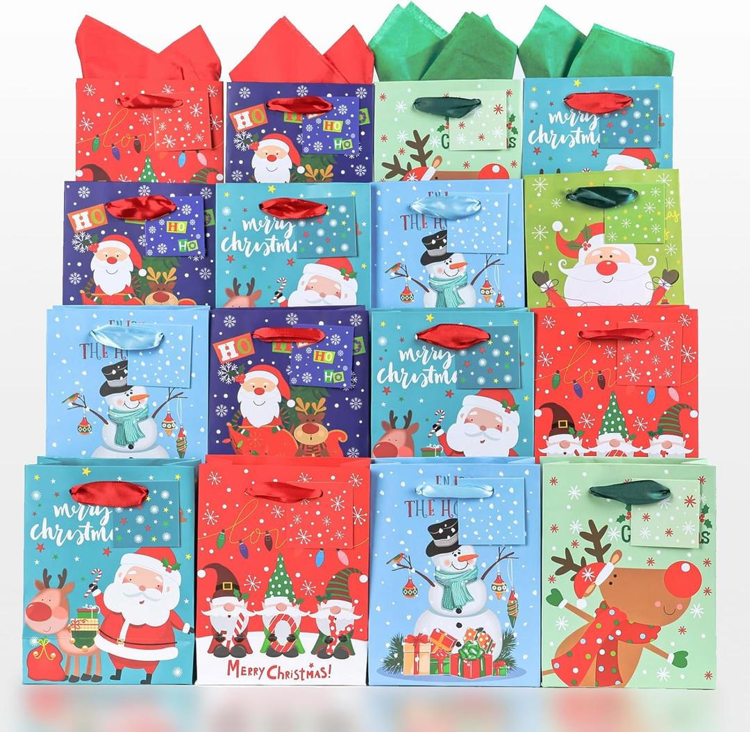 BEAVOING 48 Pack Small Christmas Gift Bags with HandlsXmas Mini Bags with Wrapping Paper 4.6x5.9x2.4 Inch For Holiday Party Favor Christmas Presents Wrapping