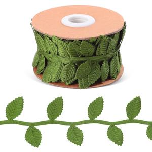NUOBESTY Olive Leaf Trim Ribbon Fabric Green Leaf Ribbon Artificial Vines Leaf Lace Ribbon DIY Craft Envelope Wrapping Decoration Wedding Home Party Decor 10 Meters