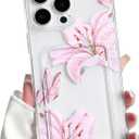 NITITOP Compatible with iPhone 12 Pro Case with Card Holder Clear Cute Floral Lily Flowers Butterfly for Women Girls Soft TPU Shockproof Wallet Case Protective Phone Cover - Pink