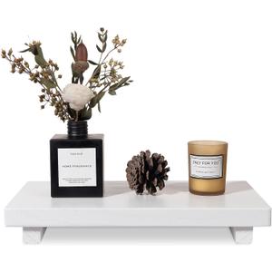 zoocatia Small Wood Tray Pedestal Stand Farmhouse Bathroom Decor Decorative Wooden Riser Kitchen Soap Dish Holder for Vanity, Counter, Sink, Large 11.8" x 7" - White